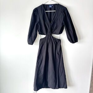 Gap Black Midi Dress Side Cut Outs Twist Front V Neck